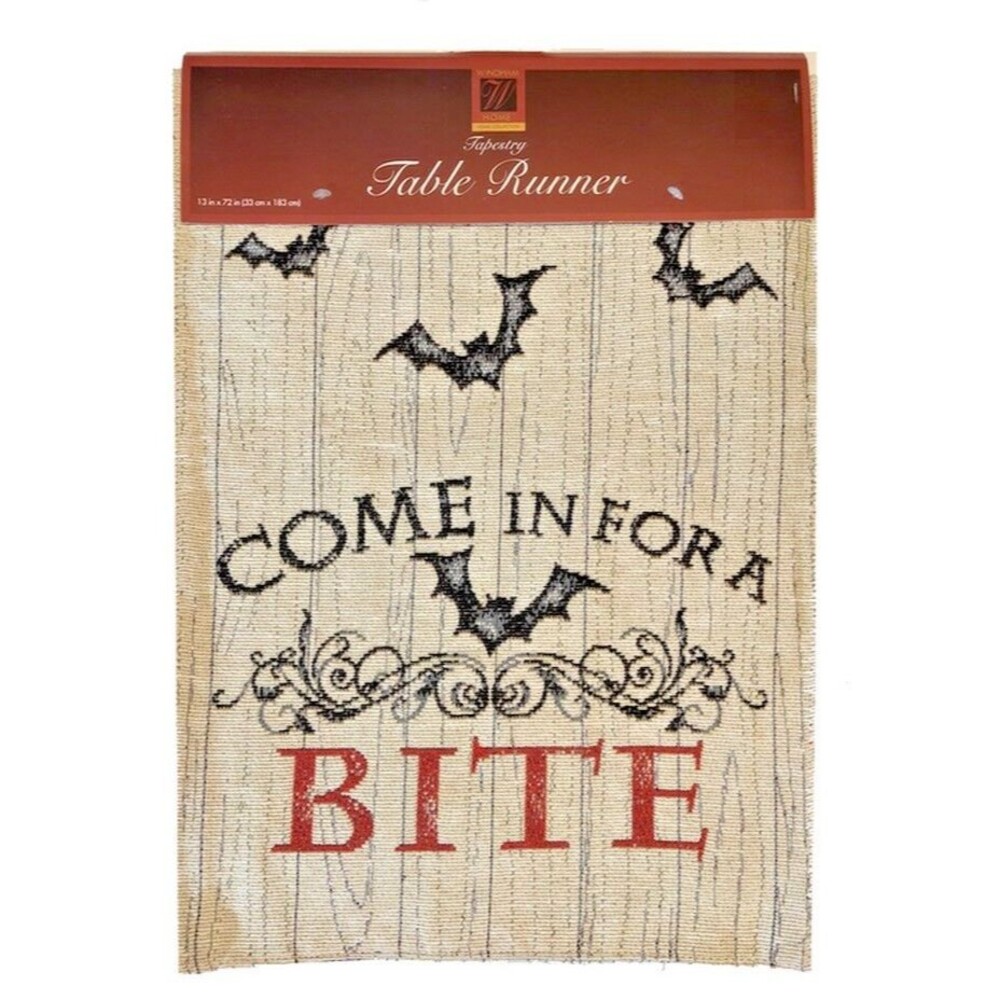 Halloween Table Runner Tapestry Bats Come In for a Bite Spooky Party 13x72
